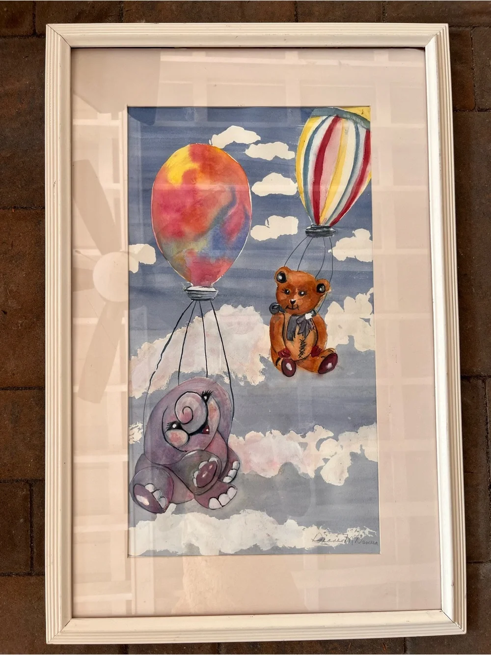 Dreamy Animal Balloon Nursery Wall Original Watercolor Painting